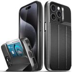 VENA vCommute for iPhone 15 Pro Wallet Case, [Military Grade Drop Protection] Flip Leather Cover Slot Card Holder with Kickstand - Black