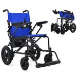 Blue - World's Lightest (Only 46lbs) Smart Travel Lightweight Foldable Electric Wheelchairs for Adults and Seniors, Portable Power Wheelchairs All Terrain Motorized Wheelchairs Airline Approved