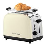 Russell Hobbs Colours Plus 2 Slice Toaster | 1600W Stainless Steel, Cream | Extra Wide Toast Slots, Including Bun Attachment | 6 Browning Levels + Defrost Function, Lift & Look Function | 26551-56