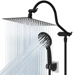 Hibbent All Metal High Pressure Rainfall 10 Inch Shower Head/Handheld Showerhead Combo/ 12 Inch Adjustable Curved Shower Extension Arm, 7-Spray, 71-inch Hose, Adhesive Showerhead Holder, Matte Black