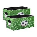 Sport Football Soccer Ball Net Storage Basket for Shelves Closet, 2 Pack Collapsible Felt Toy Storage Bins Cube with Handle Laundry Organizer Storage Boxes for Nursery Kids Bedroom Shelf