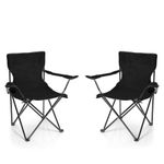BigDean Black Metal Oxford Fabric 2 x Folding Chair with Drink Holder and Carry Bag - Camping, Fishing, Garden, Beach, Festival Chair