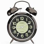 CHEREEKI Alarm Clock, Kids Alarm Clock for Heavy Sleepers with Twin Bell and Large Digits, Loud Battery Retro Alarm Clock with Night Light for Bedside, Bedroom(Battery Included), Black (06-5072)