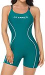 ATTRACO Womens Athletic One Piece Swimsuit Boyleg Swimwear Competitive Bathing Suit, Green, Medium