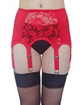 Estanla Women's High Waisted Shaper Garter Belt, Red Lace 6 Straps, XXX-Large