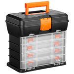 VonHaus Multi-purpose Fishing Tackle Storage Box, Crafts or Tool Organizer - 4 Removable Trays & Adjustable Dividers (10.9 x 10.1 x 6.9 inches - Black/Orange