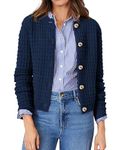 PRETTYGARDEN Women's Fall Cardigan Sweaters Casual Long Sleeve Open Front Button Down Trendy Jackets Outerwear (Dark Blue,Small)