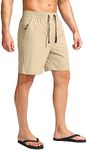 G Gradual Men's Swim Trunks Quick Dry Bathing Suit Beach Board Shorts for Men with Zipper Pockets and Mesh Lining, Khaki, Medium