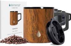 Elemental Summit Insulated Coffee Mug - Triple-Wall Stainless Steel Travel Cup for Hot and Cold Drinks - Thermal Coffee Mug with Lid and Handle for Camping, Office, and Travel 12oz - Teakwood