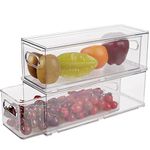 Taiuloo 2 Pack Refrigerator Organizer Bins with Pull-out Drawer, Stackable Fridge Drawer Organizer Set with Handle, BPA-free Clear Storage Cases for Freezer, Cabinet, Kitchen, Pantry Organization