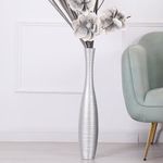 Leewadee Decorative Tall Floor Vase for Living Room Decor, 65 cm, Silver, Resin