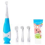 brush-baby Blue BabySonic Electric Toothbrush Bundle Set Includes Electric Toothbrush, 4 Brush Heads & 1 AAA Battery, 12 ml Toothpaste (Blue Set)