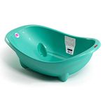 Okbaby Laguna Wide and Spacious Baby Large Bath Tub with Water Drain Plug 0-12 Months Anti Slip Built-in Digital Thermometer and Safe Water Level Non Slip Base Baby Bathing Essential,Turquoise