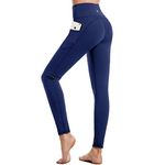 CAMBIVO High Waisted Leggings for Women, Yoga Pants with Pockets for Women Tummy Control Non See Through Workout Leggings Blue