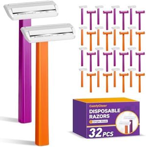 Comfycheer 32 count Disposable Razors for Men，Single Blade Razors，Bulk Stainless Steel Shavers with Protective Head for Shaving Sensitive Skin