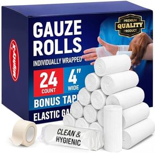 Premium Gauze Rolls - (24 Pack) - 4" x 4.1yd Breathable Rolled Gauze - Individually Wrapped + Bonus Tape - First Aid Conforming Gauze Wrap Roll for Wounds