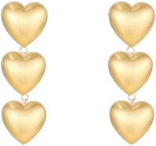 Three Love Heart Tandem Earrings Lightweight Dangle Earrings 14K Gold S925 Anti-allergic Fashionable Jewelry Christmas Birthday Gift for Women 1.6inch Valentine Gift for Her