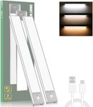 Under Cabinet Lights with 3 Color Temperature, 2 Pack Dimmable Rechargeable Battery Operated Lights, Magnetic Wireless Motion Sensor Light Indoor, 64 LED Under Cabinet Lighting, Closet Lights, 2000mAh