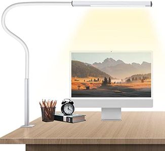 LED Desk Lamp, brightower Flexible Gooseneck Architect Table Lamp with Clamp, Eye-Caring Reading Light with USB Adapter, 3 Color Modes &10 Brightness Dimming Levels Lamp for Home Office, 12W (White)