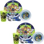 zak! PAW Patrol - 5-Piece Dinnerware Set - Pack of 2 - Durable Plastic & Stainless Steel - Includes Two Each: Tumbler, 8-Inch Plate, 6-Inch Bowl, Fork & Spoon - Suitable for Kids Ages 3+