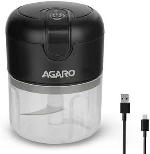 AGARO Elite Rechargeable Mini Electric Chopper, Food Grade Bowl, Stainless Steel Blades, One Touch Operation, for Mincing Garlic, Ginger, Onion, Vegetable, Meat, Nuts, 250 Ml, Black.