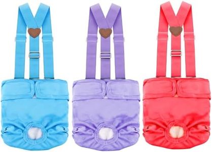 3 Pack Washable Female Dog Diaper with Suspender,Reusable Fixed Doggie Diapers Super Absorbent Leakproof for Dog in Heat Cycle-XXL