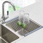 Over the Sink Dish Drying Rack, Seropy Roll Up Dish Drying Rack Kitchen Rolling Dish Drainer, Foldable Sink Rack Mat Stainless Steel Wire Dish Drying Rack for Kitchen Sink Counter (17.8''x11.2'')