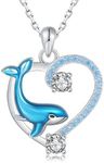 JZWUYAN Silver Whale Heart Necklaces for Women - Sparkling Whale Heart Pendant Necklace for Her, Blue Ocean Charm Jewelry Mother's Day Gifts for Mom, 21.1*27.3 mm, Sterling Silver, Cubic Zirconia