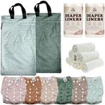 Mama Koala 3.0 Baby Cloth Diapers with 6 Inserts Bundle, with 2 Pack Hanging Wet Dry Bags, and 2 Rolls Natural Liners