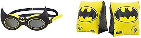 Zoggs Kids' DC Super Heroes Character Swimming Goggles, Batman, 6-14 Years & Kids' DC Super Heroes Batman Inflatable Swimming Armbands, Black/Yellow, 2-6 Years