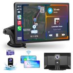 cogamichi 9 Inch Portable Car Screen Compatible with Wireless Apple Carplay and Android Auto: Carplay Screen for Car with 4K Dash Cam, 1080P Backup Camera, Navigation, FM, AirPlay, AUX, 64GB Card
