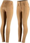 HORZE Women's Tara Full Seat Silicone Grip Breeches | Stretchable, High Waist with 4 Pockets, Tobacco Brown, 30