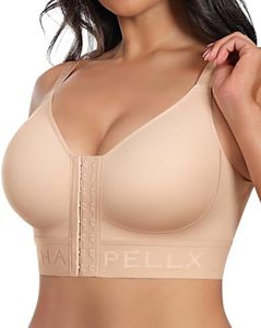 SHAPELLX Compression Bras for Women Post Surgical Bras Front Closure with Compression Wireless Mastectomy Bra Beige XL