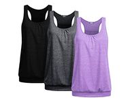 Beyove Womens Workout Shirts Banded Bottom Tank Tops Women 3 Pieces Loose Fit Tops Athletic Yoga Shirts Gym Activewear