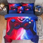 ASKOTU Gaming Bedding Sets for Boys Girls Kids, Red Blue Lightnings Game Console 6 Pcs Bed in A Bag Full Size Comforter Sets with Sheets