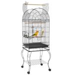 PawHut 60" Bird Cage with Openable Top, Large Parrot Cage with Rolling Stand, Wheels, Removable Tray, Bowls, Storage Shelf for Cockatie, Sun Conure, Black