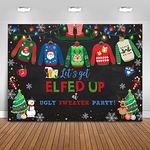 Mocsicka Ugly Sweater Photography Backdrop Ugly Sweater Christmas Party Background Elfed Up Ugly Sweater Party Cake Table Decoration Photo Booth Props (7x5ft)