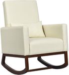 S AFSTAR Armchair Rocking Chair, Fabric Upholstered High Back Chair w/ 2 Types of Solid Legs and Pillow, Dual-use Modern Chair Living Room Bedroom Study Office (1, Beige)