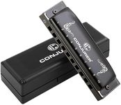 CONJURER Blues Harmonica for Beginners Adult Professional 10 Hole Diatonic Harmonica in G Key Phosphor Bronze Reeds Mouth Organ Metal Blues Harp with Case, Key of G Matte Black