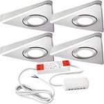 Modern Triangle Under Cabinet Kitchen Light & Driver Kit – Smooth Diffused LED – Slim Pyramid Worktop Light – Low Profile Surface Mounted (4X Light & Driver, Natural White LED, Brushed Nickel Bezel)