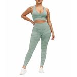 SweatyShark Women's Workout Outfit Set Active 2 Pieces Camo Seamless Yoga Leggings with Paded Adjustable Sports Bra Racer Back A Green