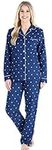 PajamaMania Women's Cotton Flannel Long Sleeve Button-Down Pajamas PJ Set, Blue Polka Dot, Large