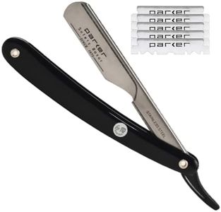 Parker PTB Push Type Blade Load Straight Edge Barber/Shavette Razor with Stainless Steel Blade Arm and 5 Shark Stainless Blades