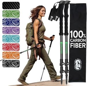 Hiker Hunger Carbon Fiber Trekking Poles | Collapsible Walking Sticks for Travel | Walking Poles for Women | Hiking Poles for Men | Hiking Sticks | Walking Stick - 3k Black & Green EVA Foam Grip