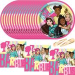 Barbie Birthday Party Supplies - 16 Barbie Cake Plates (7") 16 Barbie Napkins 2 Zucca Hair Snaps | Barbie Party Supplies