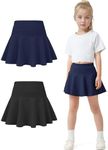 BOOPH 2 Pack Little Girls Athletic Uniform Skorts French Tennis Golf Skirts with Shorts for Toddler, Black/Navy, 6-7 Years