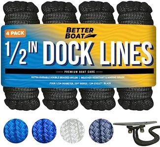 Boat Dock Lines & Rope Boat Ropes for Docking 1/2" Line Braided Mooring Marine Rope 25FT 1/2 Inch Nylon Rope Boat Dock Lines for Docking Boat Lines Boating Rope Braided with Loop Black 4 Pk