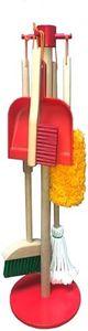 JustForKids Wooden Detachable Kids Cleaning Set - Duster, Brush, Mop, Broom and Hanging Stand Play - Housekeeping Kit - STEM Toys for Toddlers Girls & Boys, Total 6 Pieces,Multi Color,10071