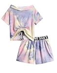 Arshiner Girls Clothing Sets Tie-dye Tshirts with Shorts Sets Kids Summer Casual Short Tracksuits Fashion Two Piece Outfit for Girls 13-14 years