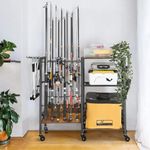 mosegor Fishing Rod Rack Rolling Fishing Rod Holder Fishing Gear Fishing Equipment Organizers Fishing Pole Tackle Cart Holds Up to 12 Rods for Garage Home Entryway Corner Indoor Garage Outdoor